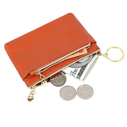 Image of Women's Genuine Leather Coin Purse Zipper Pocket Size Pouch Change Wallet, Brown