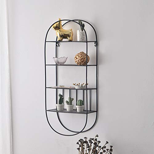 Industrial Metal Wall Shelf, Creative Oval Floating Shelf With 4 Metal Mesh Panels, For Living Room, Office, Kitchen, Decoration #TOP1