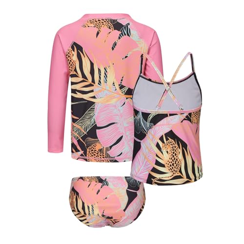 Image of Girls 3 Piece Swimsuits Set Long Sleeve Rash Guard for Girls Tankini Bathing Suits Beach Swimwear 3-16 Years