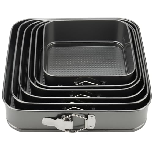 MOUYAT Kuchenform-Set, 6 Stück, Springform, quadratisch, Käsekuchenform mit abnehmbarem Boden, antihaftbeschichtete Metall-Kuchenform für Kuchen und Käsekuchen, 18/20/22/24/26/28 cm