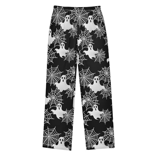 Halloween Pajama Pants White Ghost Web Pattern Long Sleep Pants Lounge Bottoms
