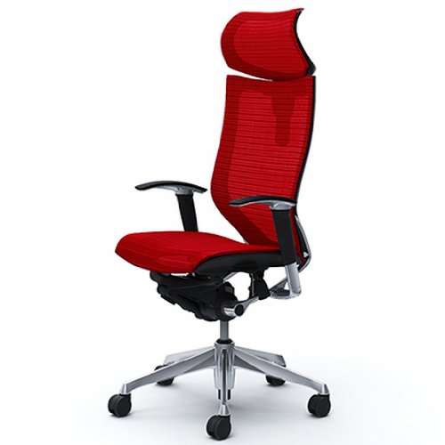 オカムラ オフィスチェア バロン 可動ヘッドレスト 可動肘 座メッシュ レッド CP81AR-FDH9