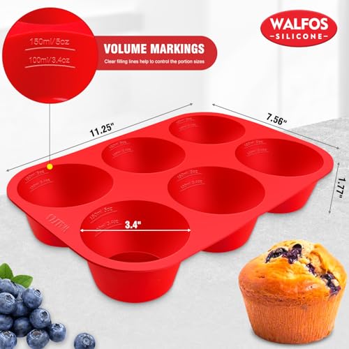 image for Walfos Silicone Texas Muffin Pan Set- 6 Cup Jumbo Silicone Cupcake Pan