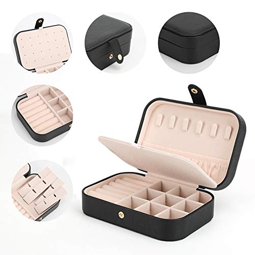 Feiscon Small Jewelry Box Necklace Ring Storage Organizer Mini Jewelry Case Double Layer Travel Jewelry Organizer For Women Girls Gift/Black #TOP3