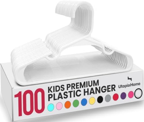 Utopia Home Packung mit 100 Kinderkleiderbügeln - 11,5“ Baby- und Kinderkleiderbügel aus Kunststoff für den Kleiderschrank, ideal für den täglichen Gebrauch, weiß