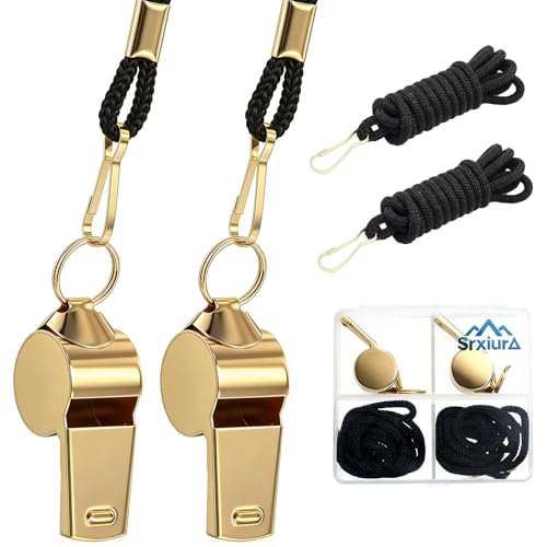 Srxiura Whistle 2 Pack Stainless Steel Sports Whistles with Lanyard Loud Crisp Sound Whistles Great for Coaches Referees and OfficialsOutdoor Enthusiasts Life Saving Hiking Pets Training