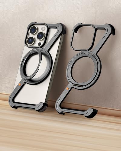 Coque iPhone 16 Pro sans cadre antichoc béquille rotative noire
