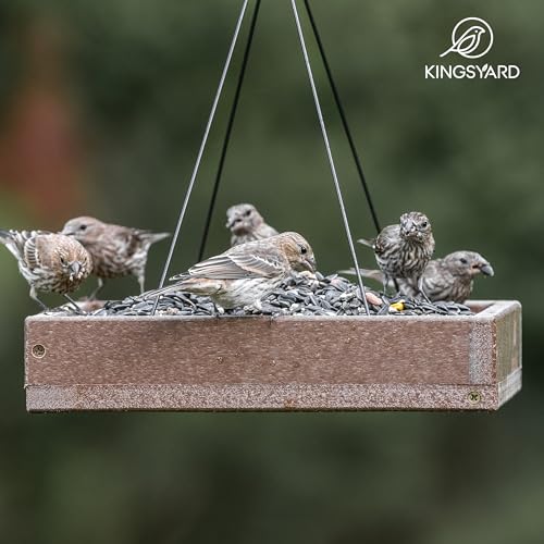 Kingsyard Platform Bird Feeder for Outside, Recycled Plastic Hanging Tray Bird Feeders with Large Capacity 3.5 lbs, Premium Quality & Durable, Great for Attracting Wild Birds, Brown by Kingsyard - Image 6