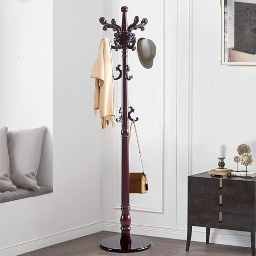 Porte-manteau en bois naturel avec base ronde solide pour chapeaux et écharpes