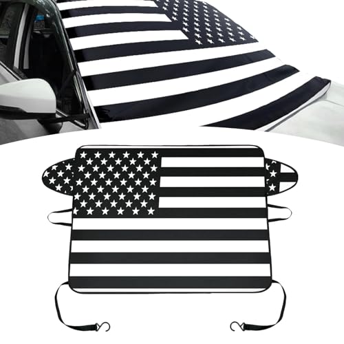 Image of ZKFAR 1 PC American Flag Car Windshield Snow Cover, 66.9In x 47.2In Waterproof Oxford Anti-UV Cover for Winter, Universal Foldable Durable Vehicle Protection Accessories for SUVs Trucks Cars (Black)