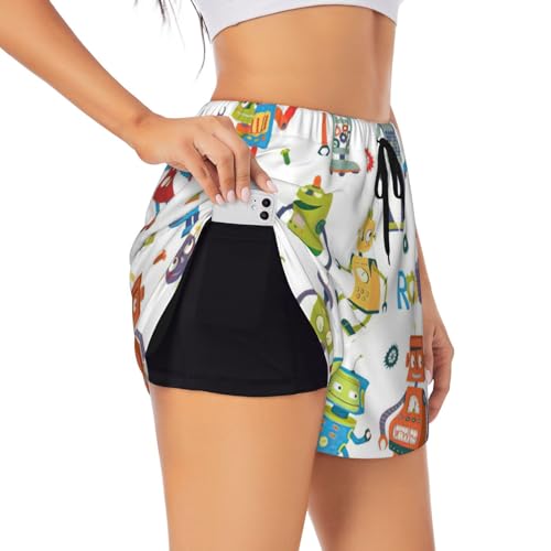 Short de yoga double couche femme noir taille M avec motifs robots mignons