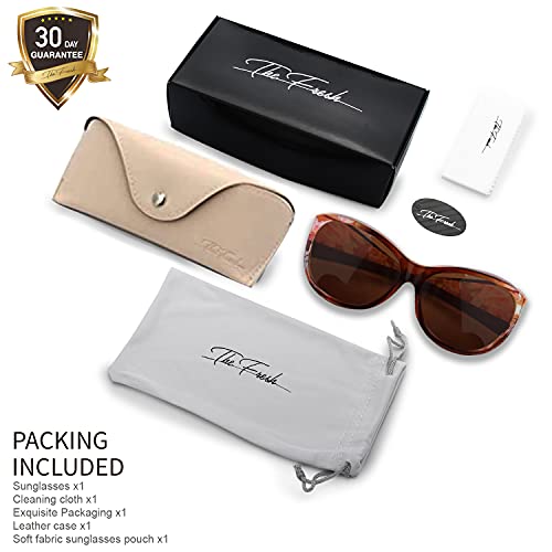 Image of The Fresh High Definition Polarized Wrap Around Shield Sunglasses for Glasses - Leather Eyeglasses Case