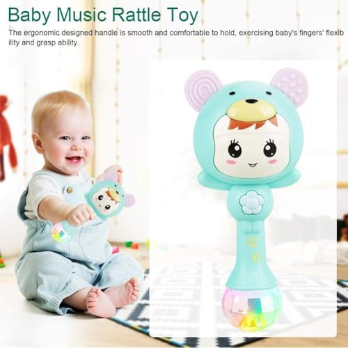 Image of Educational Baby Rattle, Electronic Light Musical Teether - Baby Sensory Sound Toys, 3-12 Months (Baby Green)