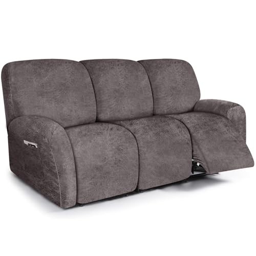 Image of molasofa Recliner Sofa Covers - Leather Like Recliner Sofa 3 Seater Recliner Couch Covers for 3 Cushion Couch 8 Pieces Washable Stretch Reclining Sofa Slipcovers (Khaki)