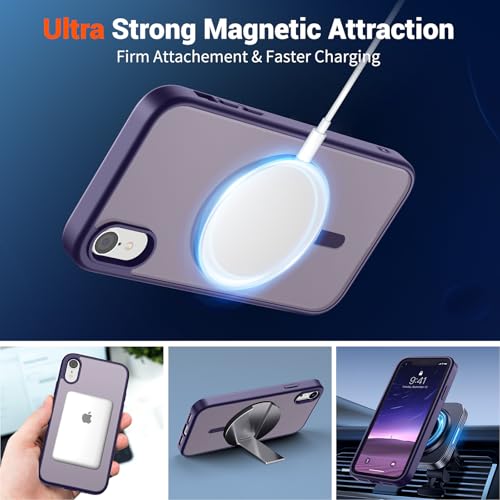 Image of SUPFINE Magnetic for iPhone XR Phone Case Dark Purple | With Screen Protector, Translucent Matte, Compatible with MagSafe, Military Grade Drop Proof, Rugged Shockproof Protective