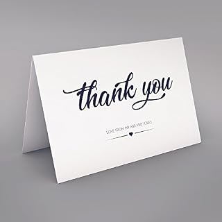 50 x Personalised Wedding Thank You Cards - Folded Format + Envelopes Pack