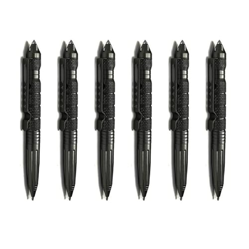Tokeyla 6 Pack Military Tactical Pen Set with 6 Black Ballpoint Refills for Writing, Emergency Glass Breaker Pen - Tungsten Steel