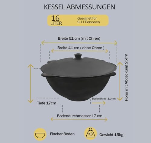 Gusseisen Kazan, mit Aluminiumdeckel,Kazan Topf, Gusseisen Topf, Kessel, чугуный казан, казан, Kasan 16l, WOK,