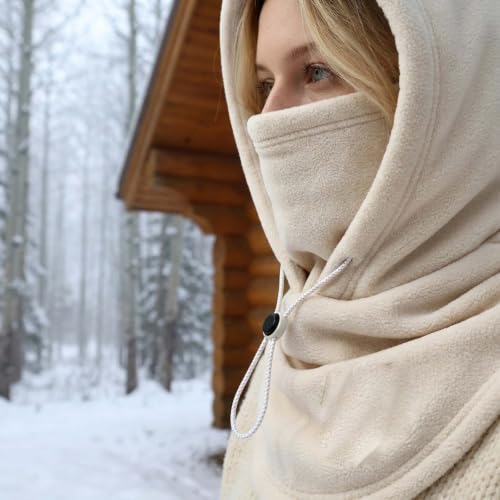 Ski Mask Balaclava One-Piece Fleece Hoodie Mask Full Face Cover Beige - image 7