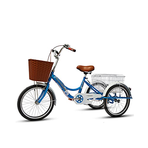 HMFMWYFI Tricycle for Adults, 20in Adult Bicycle High Carbon Steel Frame Adult Tricycle For Recreation Shopping Picnics Exercise Men's Women's Multiple Colors (Sky Blue)