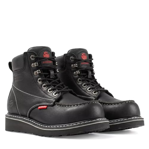 SUREWAY 6 Mens Heavy Duty Steel/Composite/Soft Toe Work Boots for Men,Comfortable & Durable,Goodyear Welt,Full Grain Leather,Oil/Slip Resistant,Wedge Moc Toe Industrial Construction Boots/Shoes