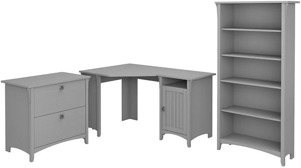 Scranton & Co Salinas Office Set, 55W Corner Desk with Cabinet, 5 Shelf Bookcase, 2 Drawer Lateral File, Mission Style, Multiple Finishes, Home Office Furniture for Storage and Organization