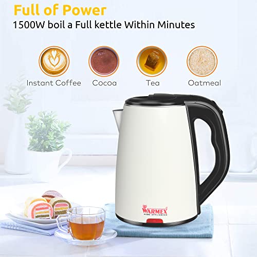 Image of Warmex Home Appliances Boil & serve 99 1500 Watts Double Wall Inner Body Stainless Steel Electric Kettle 1.8 L (White)
