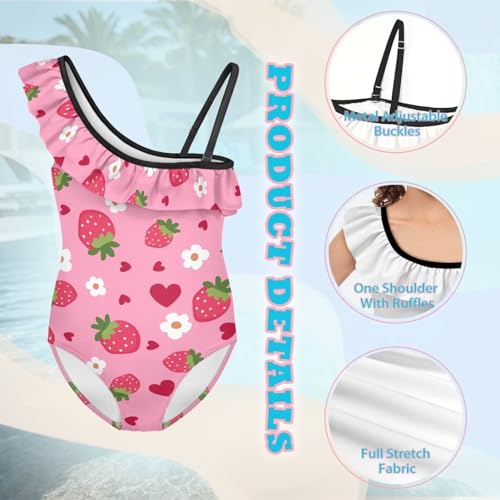 Image of Girls One Piece Bathing Suit,Slim-Fit Ruffle Strap Swimsuit with Adjustable Strap Quick Dry Summer Beach Swim Suit