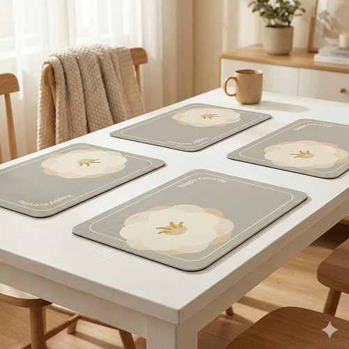 Image of YELONA Leather Dining Table Placemats Set of 4 - Waterproof, Heat Resistant, Anti-Slip, Easy to Clean Table Mats for Dining Table, Kitchen & Home Decor (Cool Grey, 40 x 30 cm)