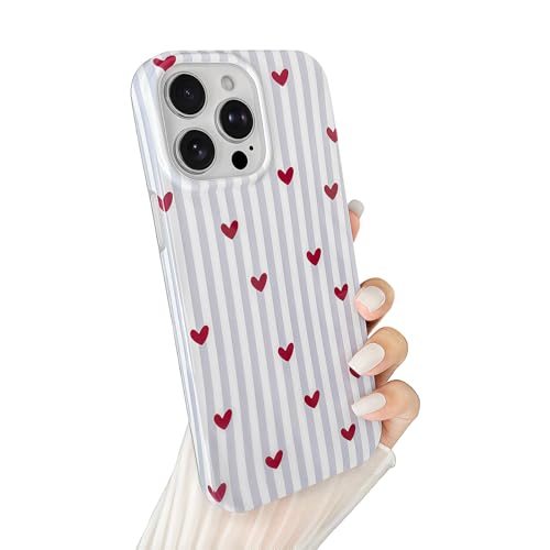 Coque iPhone 15 Pro Max bleue en TPU souple à rayures et cœur
