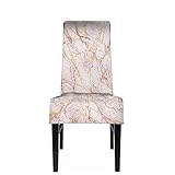 WONDERTIFY White Marble Chair Covers for Dining Room Gold Glitter and Pink Veins Stone Texture Artif