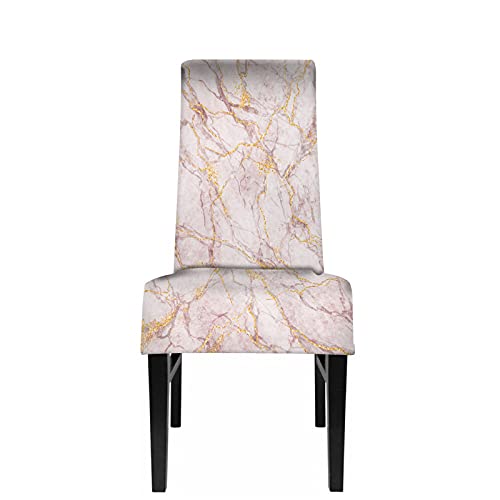 Wondertify White Marble Chair Covers For Dining Room Gold Glitter And Pink Veins Stone Texture Artificial Marbled Surface Stretch Slipcovers Chair Protector Decor For Home And Banquet #TOP11