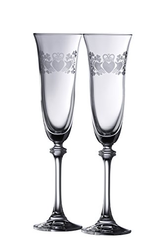 Galway Crystal Claddagh Ring Shamrock Liberty Flutes (1 Pair), Clear #TOP4
