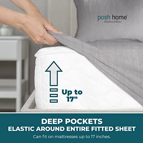 Posh Home Jersey Knit Sheet Set – 4-Piece Jersey Bed Sheets – T-Shirt Breathable & Soft Cotton Jersey Sheets - Includes Flat Sheet, Jersey Fitted Sheet, & 2 Pillowcases - Queen Sheets, Ashen Gray #TOP5