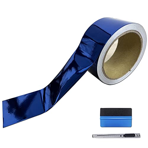 Image of LZLRUN 1FT x 5FT Chrome Mirror Vinyl Wrap Adhesive Car Sticker Decal Film (Blue, 2 Inches x 30 FT)