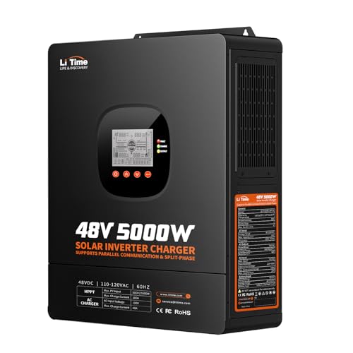 LiTime 5000W Solar Hybrid Inverter Charger, 48V DC to 120V AC Pure Sine Wave Inverter, Parallel...