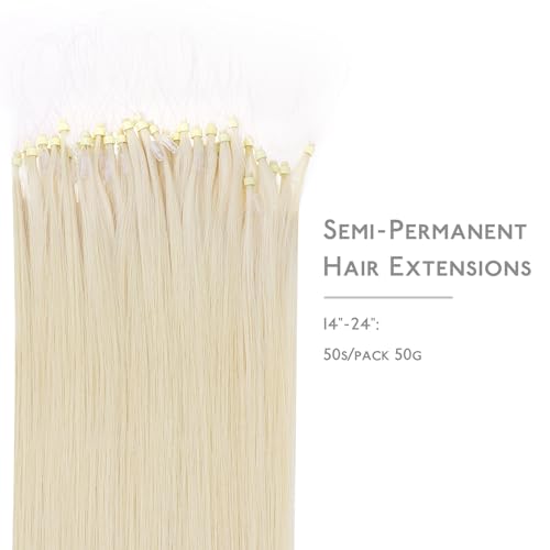 Image of WENNALIFE Microlink Hair Extensions Human Hair, 50g 50s 14 Inch Platinum Blonde Remy Micro Bead Hair Extensions Real Human Hair Micro Link Micro Loop Straight Microlinks