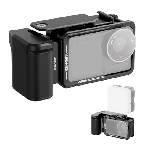 NEEWER Cage and Side Handle Accessories Kit Compatible with DJI Osmo Action 5 Pro / 4/3 Camera, Protective Metal Video Rig Magnetic Adapter Mount Cold Shoe Shutter Extender Bar, Black, AC014+AC034 by NEEWER - Used condition - CA$59.39