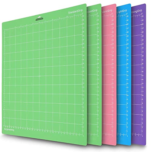 YADODO 5 Pack Schneidematte für Cricut Explore Air 3/Air 2/Air /One Maker 3 für Cricut Matte Set Grün Balu Purpur Rosa StandardGrip,LightGrip,StrongGrip FrabricGrip Matten für Cricut 30,5 x 30,5cm Cover