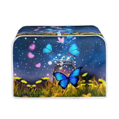 Image of Talayituse Butterfly Heart Flower Print 2 Slice Toaster Covers Dust Protection Bread Maker Covers Toaster Oven Cloth Cover Kitchen Accessories Washable Appliance Cover with Handle