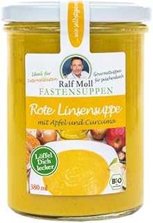 Bio-Suppen 380ml im Glas | 8 Sorten zur Auswahl | optimal Intervallfasten & Suppenfasten nach Ralf Moll® | Fastensuppen für vegane Fastenkur (Rote-Linsensuppe mit Apfel und Curcuma)