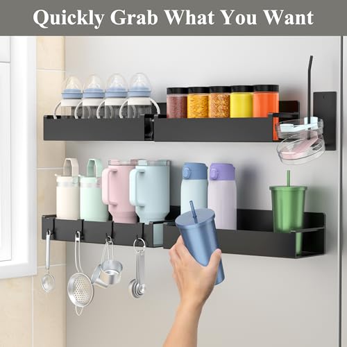 Image of HuggieGems Magnetic Water Bottle Holder for Refrigerator, Cup Holder Organizer for Stanley and Tumbler for Kitchen, 4 Pack, Black | Quality Material, Ideal for Owala, Stanley, Yeti, HydroJug, Easy to Remove