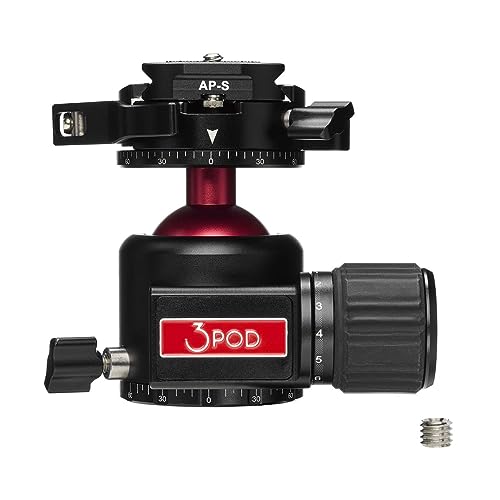 3Pod Everest Series H2 Ball Head, Arca Swiss Quick Release Plate, 360 Degree Rotating Tripod Ball Head Mount, Max Load 44 lbs, Tripod Head 1/4" Screw for DSLR Camera, 3/8" Screw Hole