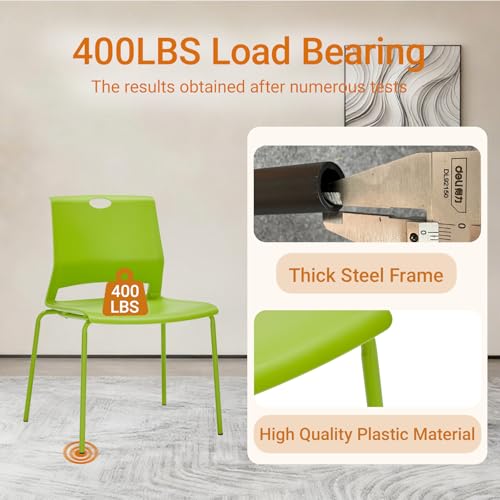 Image of Sidanli Stackable Office Chairs, Green Guest Chairs with Comfortable Streamline Seat, Stacking Chairs No Wheels for Conference Room, Set of 4