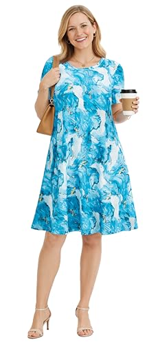 Image of Casual Summer Dresses for Women Beach Sun Dress Short Sleeve Tshirt Dress with Pockets