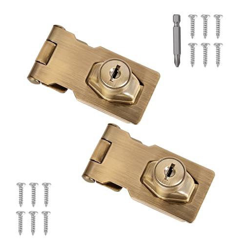 Image of 2 Pcs keyed Hasp Lock,2.5 inch keyed hasp Locks Twist knob keyed Locking hasp for Cabinet Small Door,Hasp Lock with Keys,Metal Safety Hasp Latches (2 Pcs Bronze, 2.5 inch)