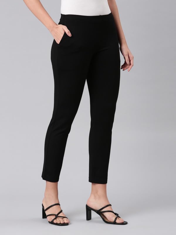 Image of GO COLORS Ponte Smart Kurti Pants Full Length for Women | Breathable, Mid Rise