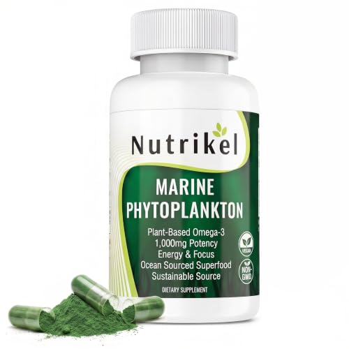 Marine Phytoplankton Omega 3 Supplement Plant-Based Algae Capsules for Energy Focus & Cellular Support Vegan Superfood for Brain Heart & Skin Health 1 000mg 60 Vegan Capsules