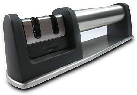 Parboo Stainless Steel Knife Sharpener with 2 Stage Coarse and Extra-Fine Sharpening System for Steel and Ceramic Knives in all Sizes, Black Color