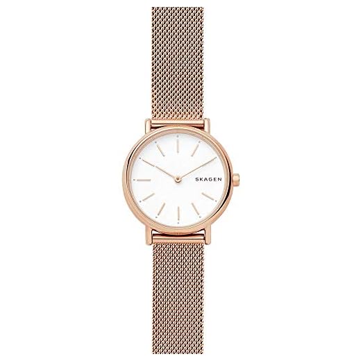 Skagen Signatur reloj para mujer, movimiento de cuarzo con correa de acero o piel, Tono oro rosa y blanco, 30MM